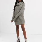 Brave Soul Tall soda cowl neck sweater dress in gray | AS
