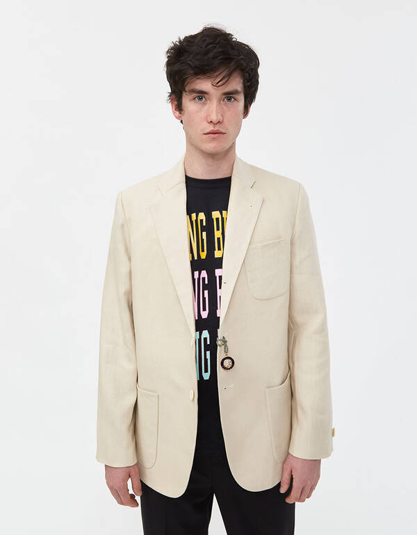 Rowing Blazers Single-Breasted Linen Jacket in Cream | Need Supply C