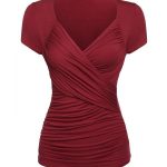 Women's Crossover V-Neck Short Sleeve Ruched Blouse Tops S-XXXL .