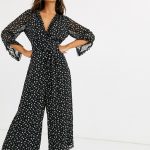 PrettyLittleThing culotte jumpsuit in black ditsy floral | AS