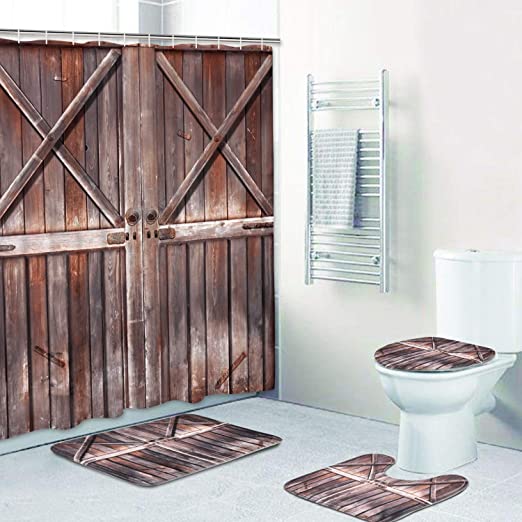 Amazon.com: 4 Piece Rustic Shower Curtain Sets with Non-Slip Rugs .