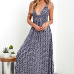 Navy Blue Print Dress - Print Maxi Dress - Sleeveless Ma