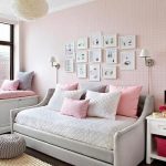 Heather Gray and Pink Nursery with Devyn Tufted Upholstered Daybed .