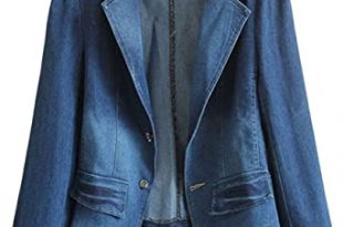 HOOBEE DENIM Women's Long Sleeve Denim Blazer Jacket Suits at .