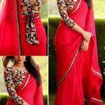 Buy Georgette Red Replica Saree (With images) | Designer saree .