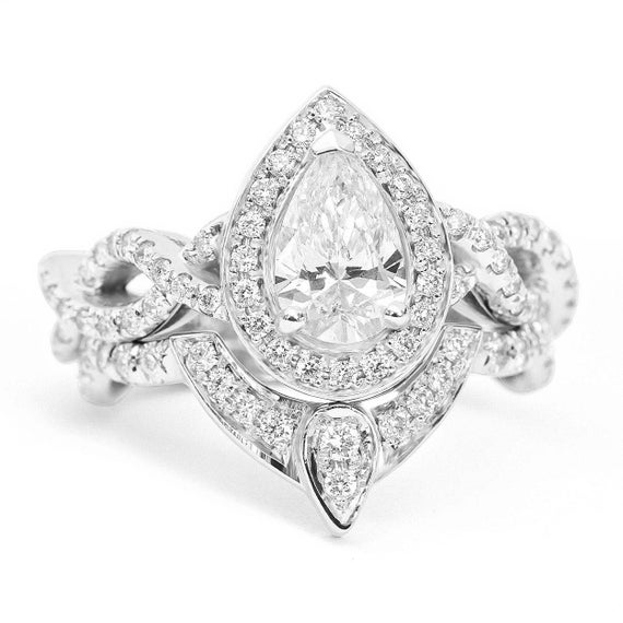 Pear Diamond Wedding Ring Set Unique Pear Diamond Halo | Et