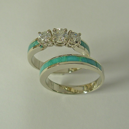 Turquoise Engagement Ring with Turquoise Wedding Band | Turquoise .