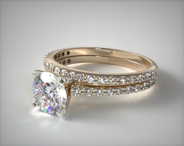18K Yellow Gold Common Prong Round Shaped Diamond Engagement Ring .
