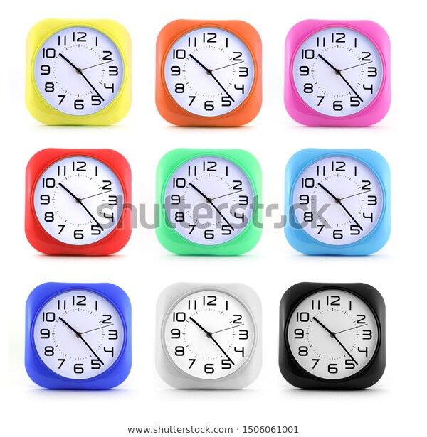 Set Small Alarm Clocks Different Colors Stock Photo (Edit Now .