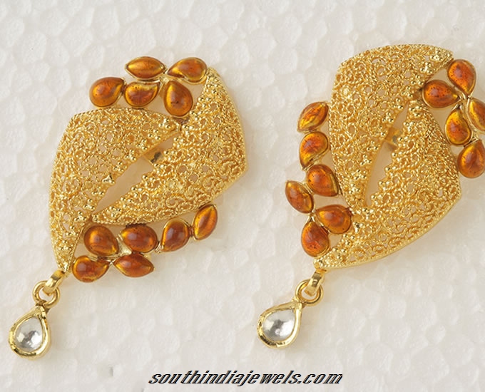 Designer Gold earrings ~ South India Jewe