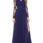 Empire Waist Dress - Navy Blue Evening Dress / Lace Long Sleev