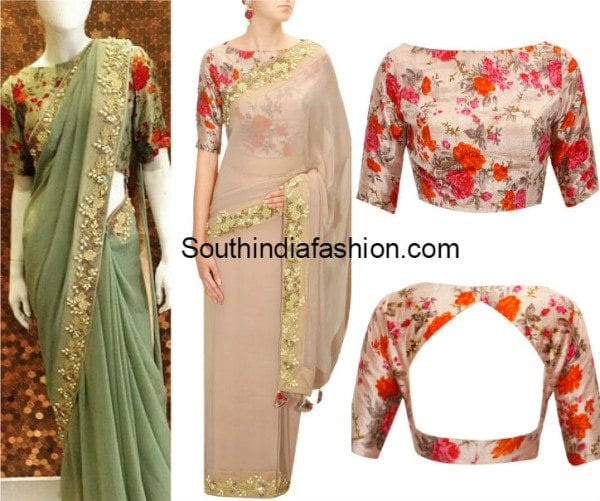 Beautiful Floral Print Blouse Designs - South India Fashi