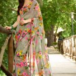 Grey Georgette Floral Print #Saree (With images) | Floral print sare