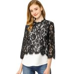 Shop Allegra K Women's Lace Floral Tops Ruffle See-Through Blouse .