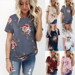 Summer Womens Lady Floral Tops Blouse Ladies Short Sleeve T-Shirt .