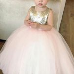 Cute Gold Sequins and Pink Tulle Flower Girl Dress with B