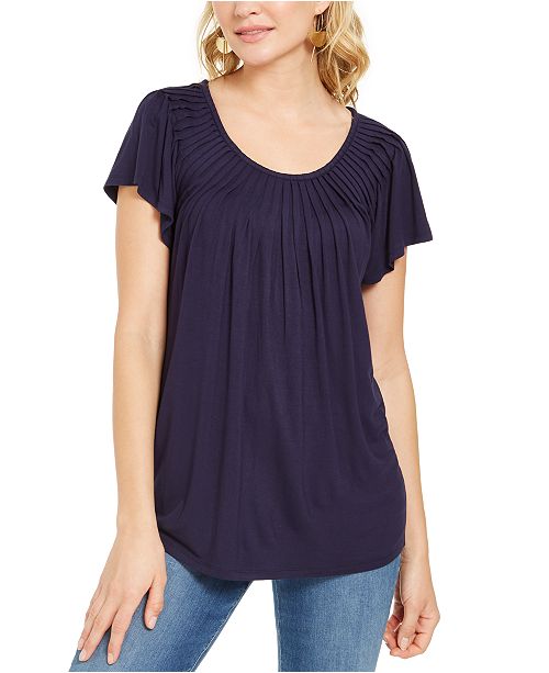 Style & Co Pleated-Neck Flutter-Sleeve Top, Created for Macy's .