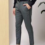 Buy INVICTUS Charcoal Grey Slim Fit Self Design Formal Trousers .