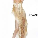 Jovani 59642 plunging neckline beaded fringe couture prom dress .