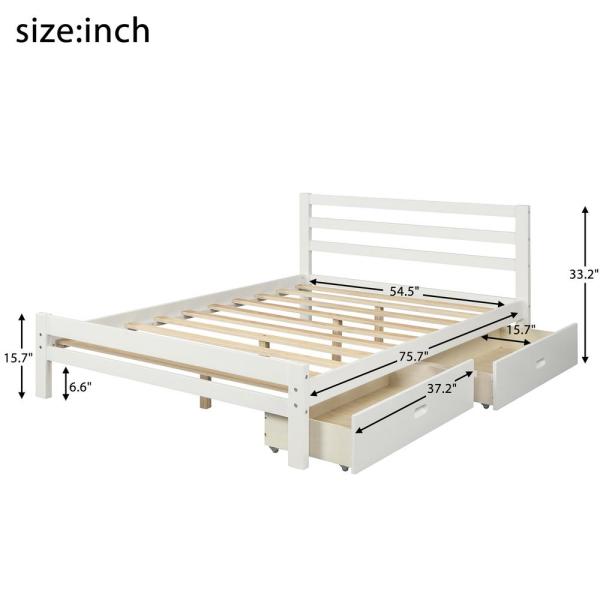 Harper & Bright Designs White Full Wood Platform Bed with 2 .