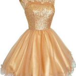 Gold Tulle Short Prom Dress,Homecoming Dress,Graduation Dress .
