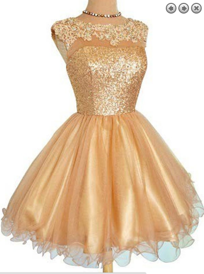 Gold Tulle Short Prom Dress,Homecoming Dress,Graduation Dress .