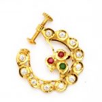22K Gold Nath - Nose Ring with Cz & Color Stones - 1-GNP018 in .