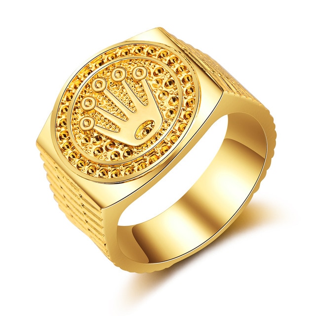 Jewelry Fashion Hip hop / rock Crown Ring For Men and Women Gold .