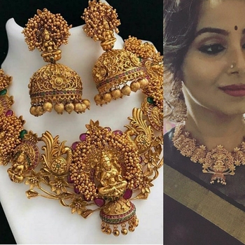 Gold Plated Copper Temple Work High Quality Necklace Set .