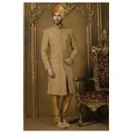 Medium And XL Golden Mens Designer Wedding Groom Sherwani, Rs 8200 .