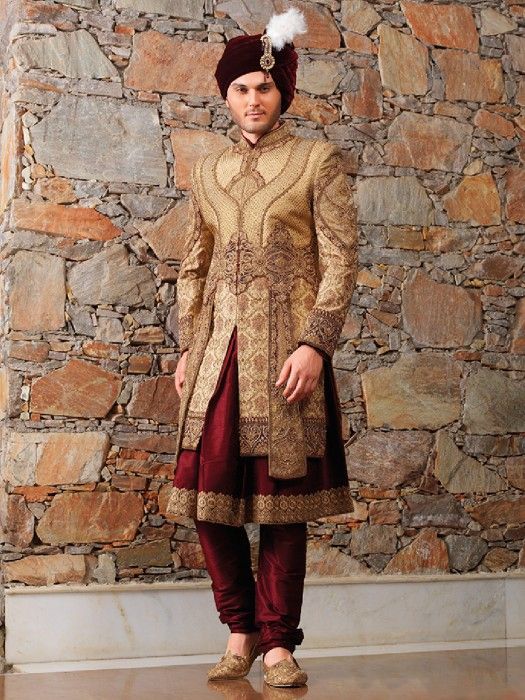 Golden Maroon Designer Wedding Wear Sherwani, Latest Designer men .