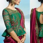 Maroon and Green Saree | Long blouse designs, Saree blouse designs .