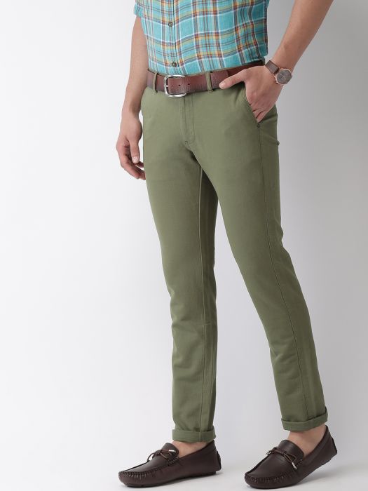 Men's Olive Green Solid Brooklyn Fit Chino Trouse