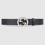 GG Supreme Black And Grey Belt With G Buckle | GUCCI®