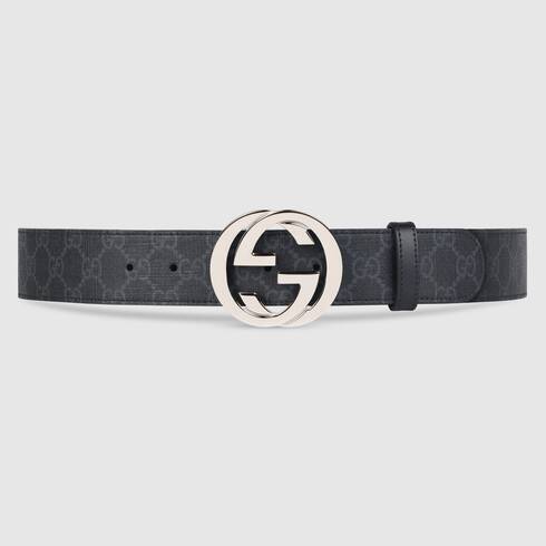 GG Supreme Black And Grey Belt With G Buckle | GUCCI®