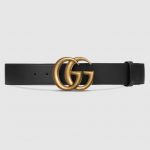 Black Leather Belt With Double G Buckle | GUCCI®