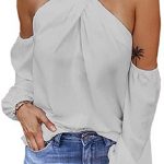 Pfvkeree Womens Sexy Cross Halter Tops Long Sleeve Cold Shoulder .