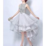 Elegant Silver Sequins Short Prom Dresses High Low A-line High .