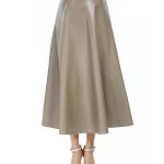 Women High Waisted Skirts Full Long Pleated A Line Faux Leather .
