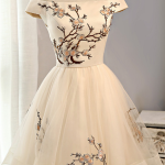 Cap Sleeves Embroidery Homecoming Dress,Tulle Short A Line Prom .