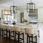 White kitchen○high chairs○long kitchen island (With images .