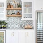 Ivory and Blue Mosaic Tiles on Kitchen Wall - Transitional - Kitch