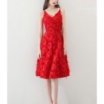 Unique Feathers Red Knee Length Party Dress Vneck with Straps .