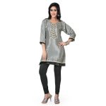 Shop Grey 3/4 Sleeves designer Kurti / Tunic (India) with beaded .