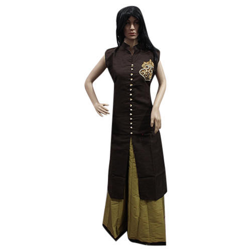 Black And Golden Bhagalpuri Silk Party Wear Kurtis with Skirt, Rs .
