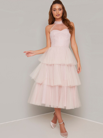 Chi Chi Ionela Tulle Layered Dress, Pink/Pale Blush | SALE Bridesma