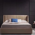Imitation leather double bed with upholstered headboard MAYA by .