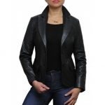 Women Classic Black Real Leather Blazer Coat Style Jack