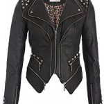 Womens Black Faux Leather Moto Biker Jacket with Studs Slim Fit .
