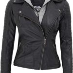 Real Hooded Jacket Women - Asymmetrical Lambskin Black Leather .